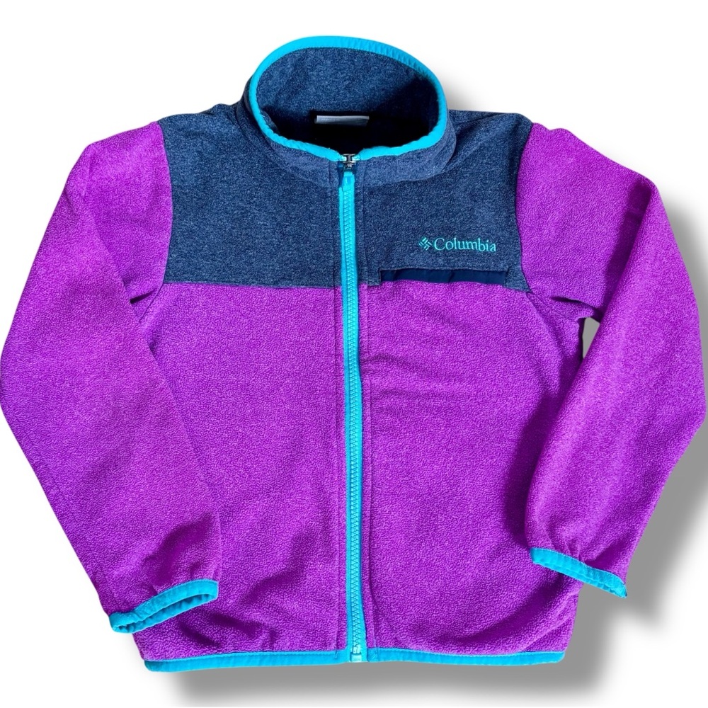 Columbia Sportswear Full Zip Magenta Teal Fleece Jacket Coat Youth Size XS 6/7